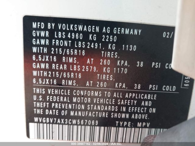 Photo 8 VIN: WVGBV7AX3CW567069 - VOLKSWAGEN TIGUAN 