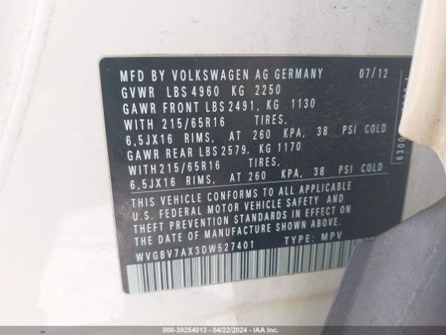 Photo 8 VIN: WVGBV7AX3DW527401 - VOLKSWAGEN TIGUAN 