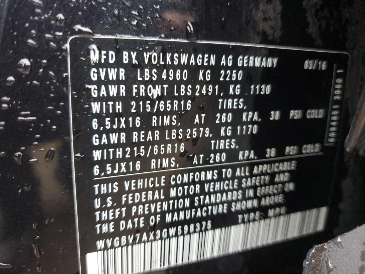 Photo 12 VIN: WVGBV7AX3GW598375 - VOLKSWAGEN TIGUAN 