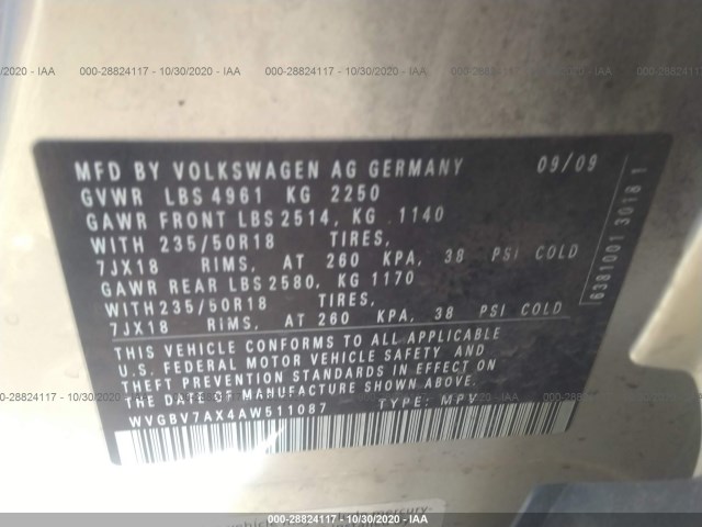 Photo 8 VIN: WVGBV7AX4AW511087 - VOLKSWAGEN TIGUAN 