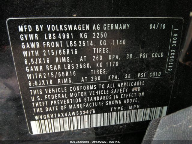 Photo 8 VIN: WVGBV7AX4AW533476 - VOLKSWAGEN TIGUAN 