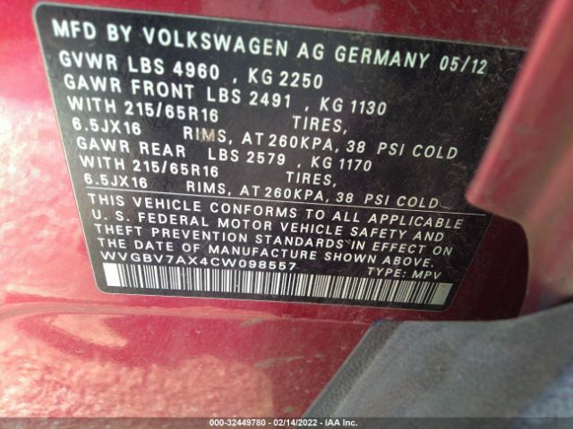 Photo 8 VIN: WVGBV7AX4CW098557 - VOLKSWAGEN TIGUAN 