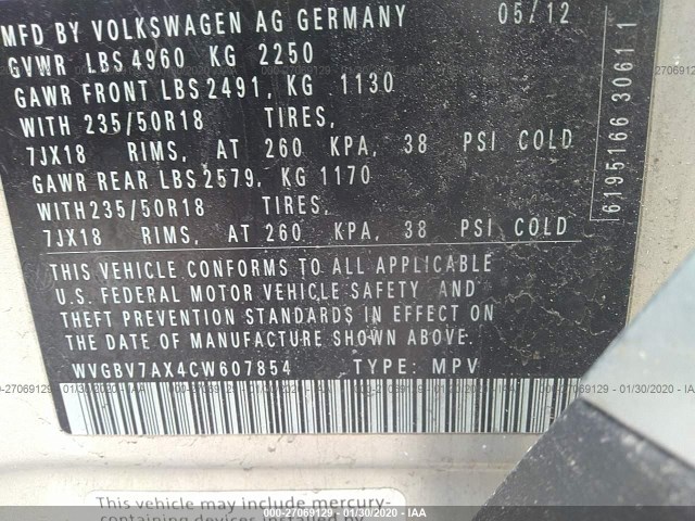 Photo 8 VIN: WVGBV7AX4CW607854 - VOLKSWAGEN TIGUAN 