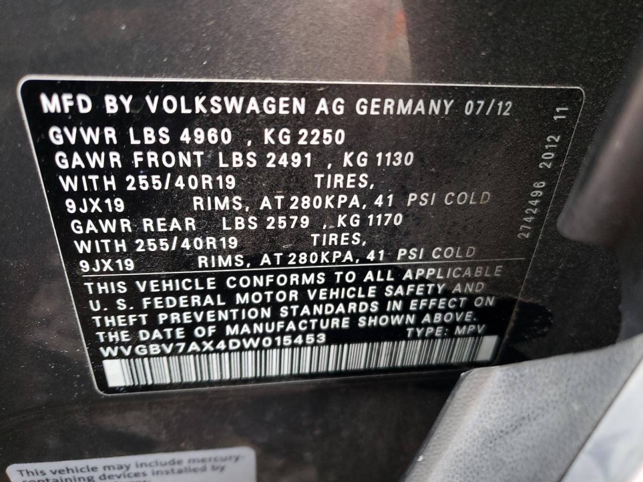 Photo 12 VIN: WVGBV7AX4DW015453 - VOLKSWAGEN TIGUAN 