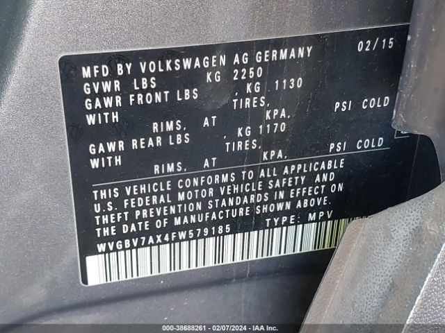 Photo 8 VIN: WVGBV7AX4FW579185 - VOLKSWAGEN TIGUAN 