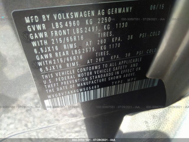 Photo 8 VIN: WVGBV7AX4GW505489 - VOLKSWAGEN TIGUAN 