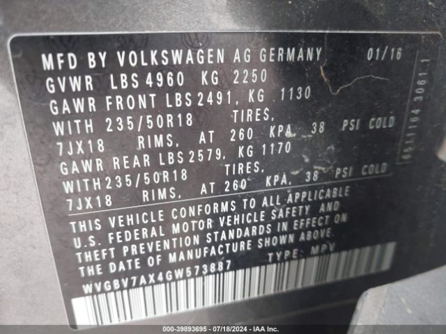 Photo 8 VIN: WVGBV7AX4GW573887 - VOLKSWAGEN TIGUAN 