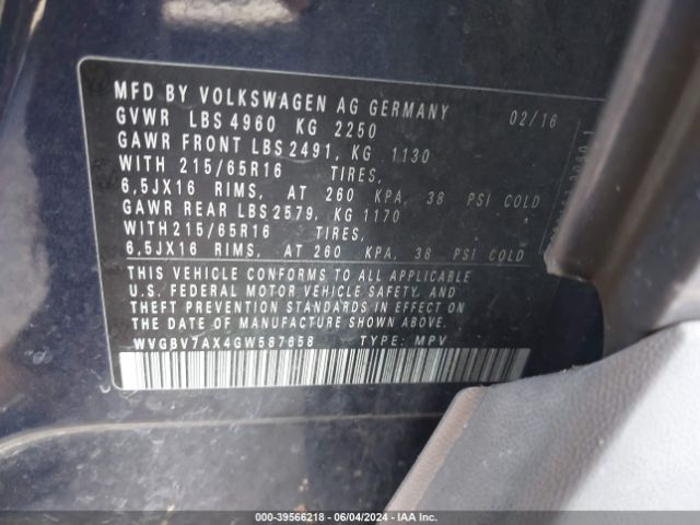 Photo 8 VIN: WVGBV7AX4GW587658 - VOLKSWAGEN TIGUAN 