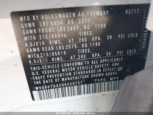 Photo 8 VIN: WVGBV7AX4HK029737 - VOLKSWAGEN TIGUAN 