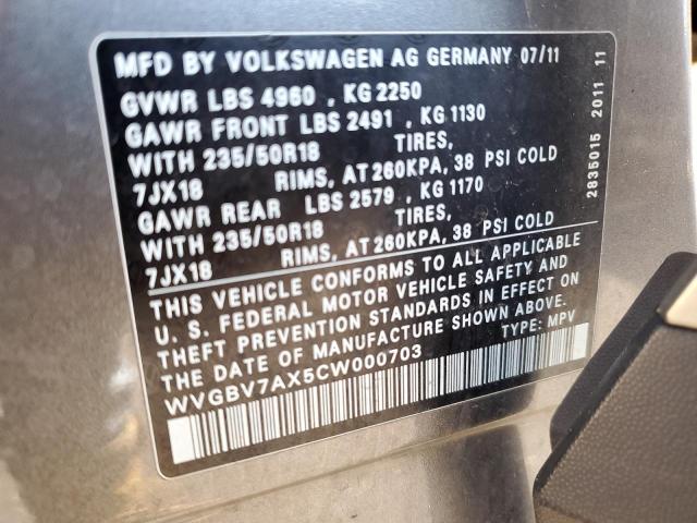 Photo 12 VIN: WVGBV7AX5CW000703 - VOLKSWAGEN TIGUAN S 