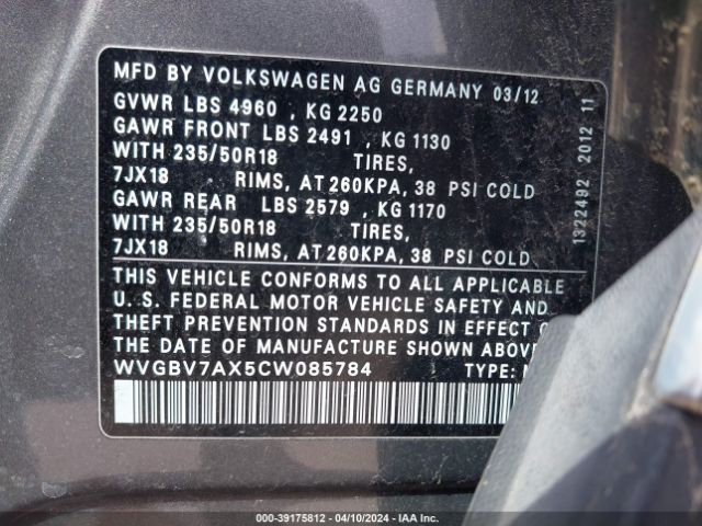 Photo 8 VIN: WVGBV7AX5CW085784 - VOLKSWAGEN TIGUAN 