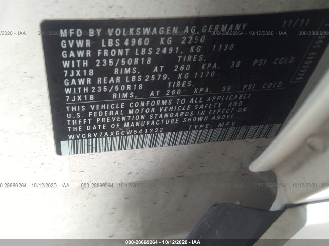 Photo 8 VIN: WVGBV7AX5CW541332 - VOLKSWAGEN TIGUAN 