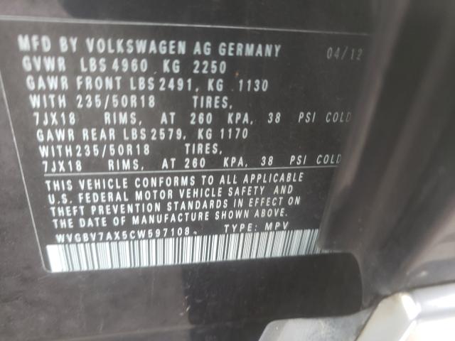 Photo 9 VIN: WVGBV7AX5CW597108 - VOLKSWAGEN TIGUAN 