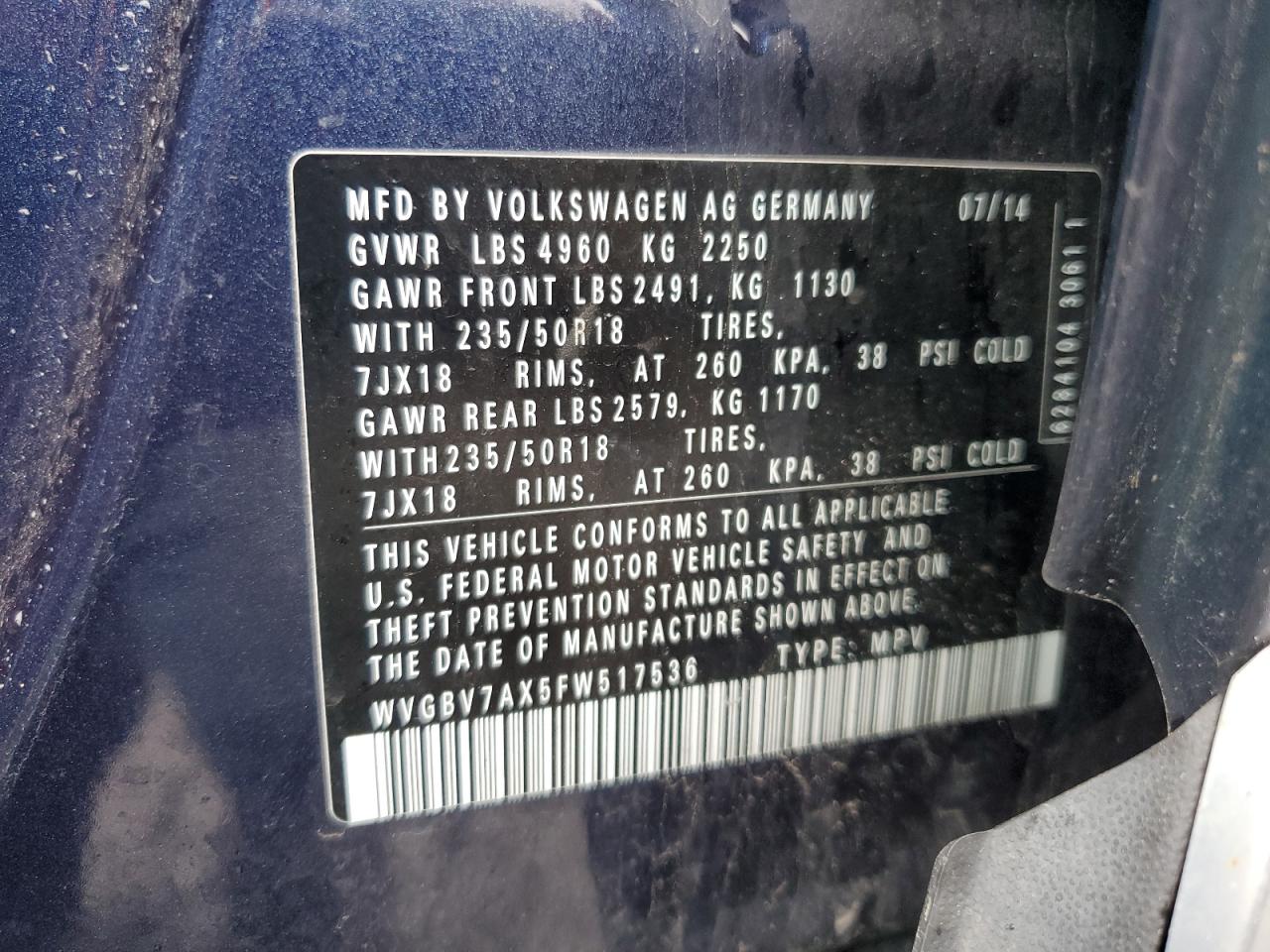 Photo 12 VIN: WVGBV7AX5FW517536 - VOLKSWAGEN TIGUAN 