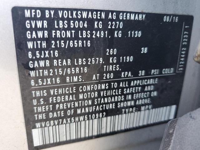 Photo 12 VIN: WVGBV7AX5HW510962 - VOLKSWAGEN TIGUAN S 