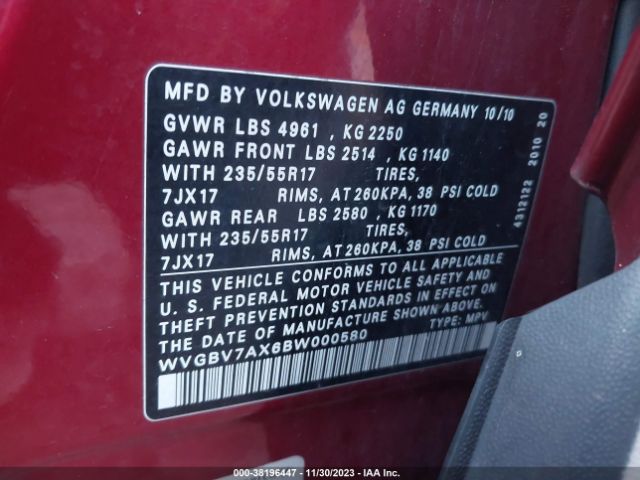 Photo 8 VIN: WVGBV7AX6BW000580 - VOLKSWAGEN TIGUAN 