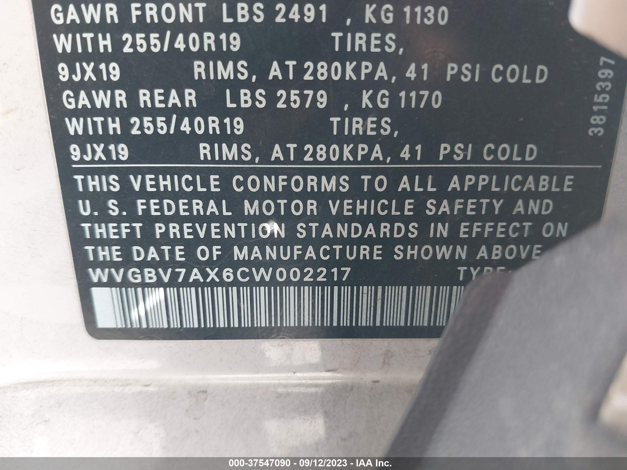 Photo 11 VIN: WVGBV7AX6CW002217 - VOLKSWAGEN TIGUAN 