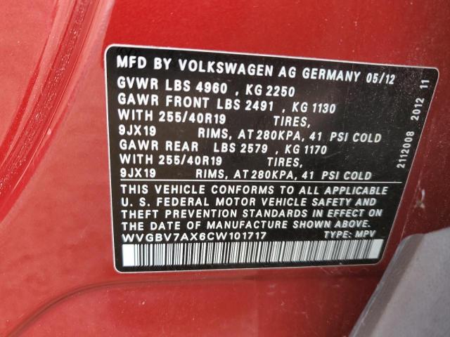 Photo 12 VIN: WVGBV7AX6CW101717 - VOLKSWAGEN TIGUAN S 