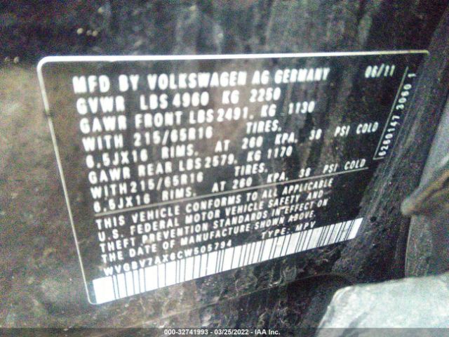 Photo 8 VIN: WVGBV7AX6CW505794 - VOLKSWAGEN TIGUAN 