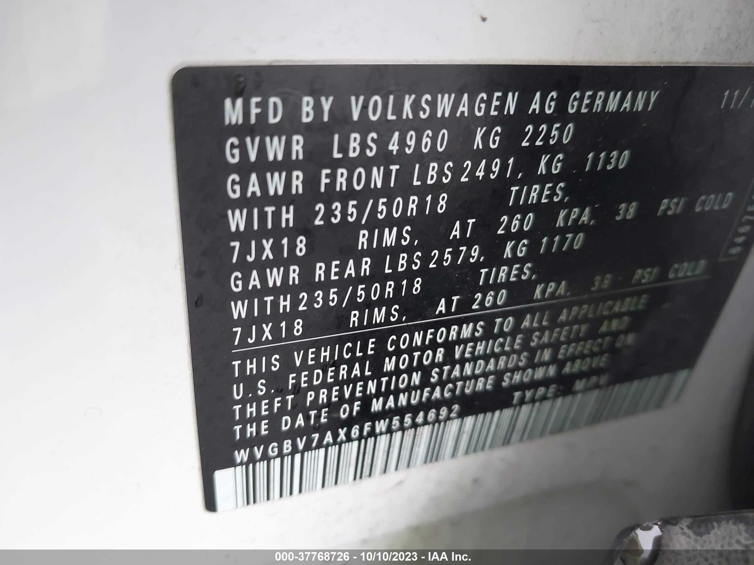 Photo 8 VIN: WVGBV7AX6FW554692 - VOLKSWAGEN TIGUAN 