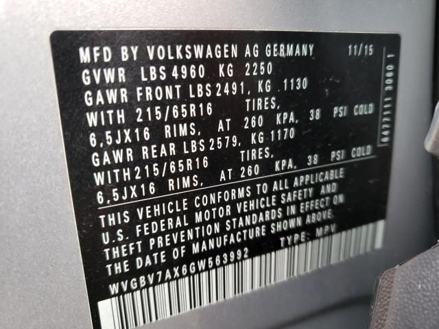 Photo 9 VIN: WVGBV7AX6GW563992 - VOLKSWAGEN TIGUAN S 