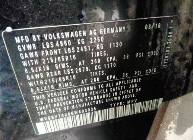 Photo 8 VIN: WVGBV7AX6GW603035 - VOLKSWAGEN TIGUAN 