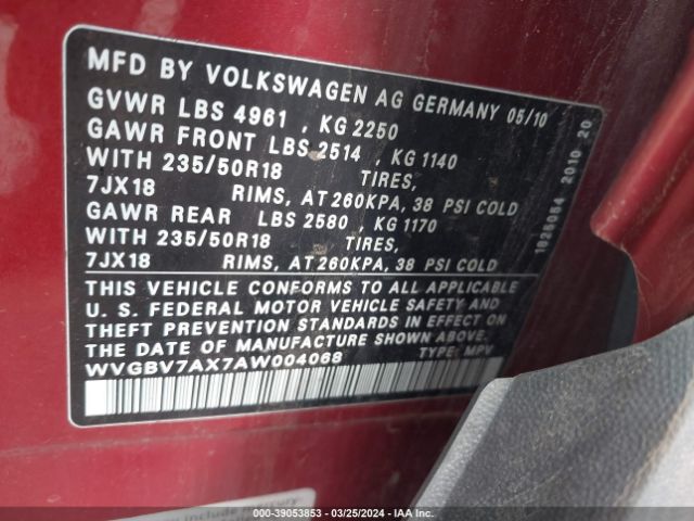 Photo 8 VIN: WVGBV7AX7AW004068 - VOLKSWAGEN TIGUAN 