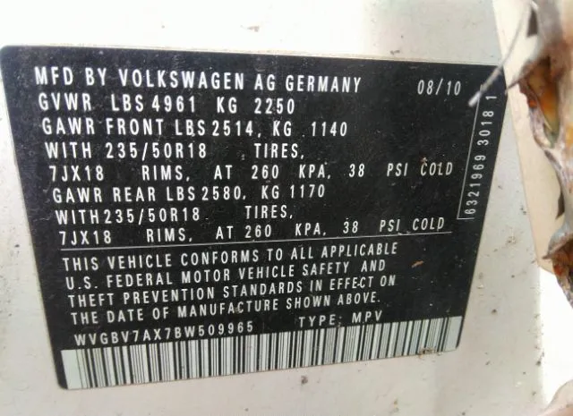 Photo 8 VIN: WVGBV7AX7BW509965 - VOLKSWAGEN TIGUAN 