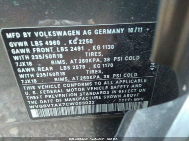 Photo 8 VIN: WVGBV7AX7CW003022 - VOLKSWAGEN TIGUAN 