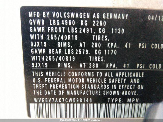 Photo 8 VIN: WVGBV7AX7CW598146 - VOLKSWAGEN TIGUAN 