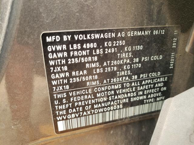 Photo 9 VIN: WVGBV7AX7DW006035 - VOLKSWAGEN TIGUAN S 