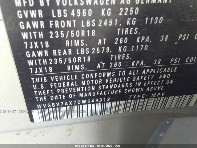 Photo 8 VIN: WVGBV7AX7DW549319 - VOLKSWAGEN TIGUAN 