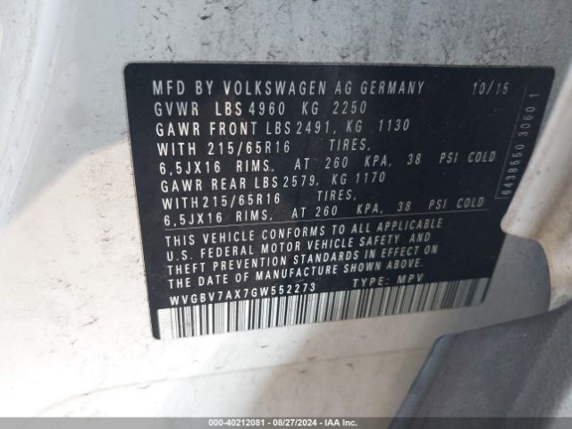 Photo 8 VIN: WVGBV7AX7GW552273 - VOLKSWAGEN TIGUAN 