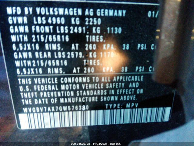 Photo 8 VIN: WVGBV7AX7GW576380 - VOLKSWAGEN TIGUAN 