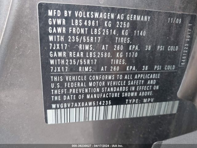 Photo 8 VIN: WVGBV7AX8AW514235 - VOLKSWAGEN TIGUAN 