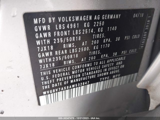 Photo 8 VIN: WVGBV7AX8AW532847 - VOLKSWAGEN TIGUAN 