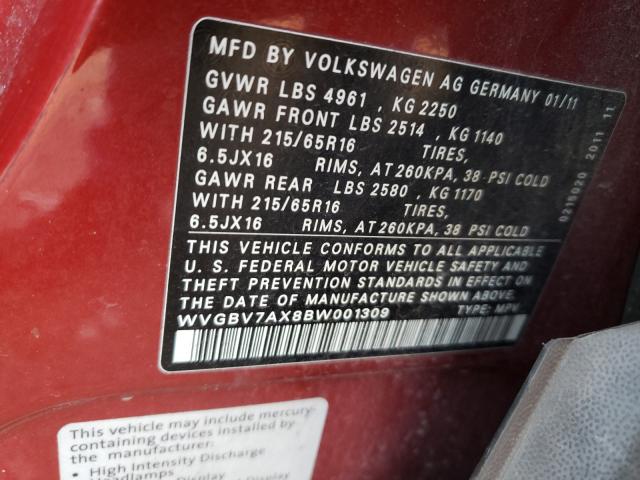 Photo 9 VIN: WVGBV7AX8BW001309 - VOLKSWAGEN TIGUAN 