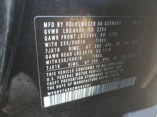 Photo 9 VIN: WVGBV7AX8CW594381 - VOLKSWAGEN TIGUAN S 