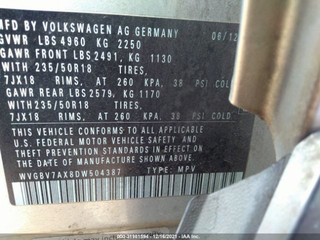 Photo 8 VIN: WVGBV7AX8DW504387 - VOLKSWAGEN TIGUAN 