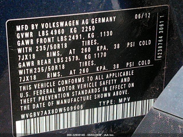 Photo 8 VIN: WVGBV7AX8DW509606 - VOLKSWAGEN TIGUAN 