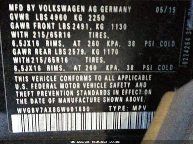 Photo 8 VIN: WVGBV7AX8GW001690 - VOLKSWAGEN TIGUAN 