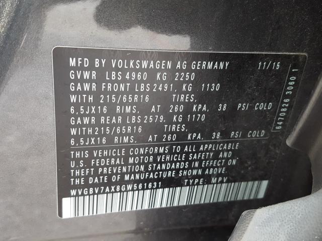 Photo 9 VIN: WVGBV7AX8GW561631 - VOLKSWAGEN TIGUAN 