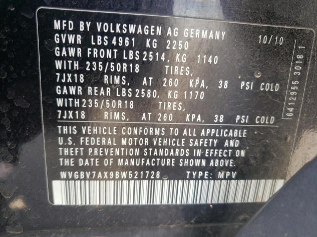 Photo 9 VIN: WVGBV7AX9BW521728 - VOLKSWAGEN TIGUAN S 