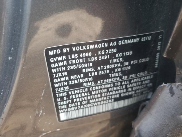 Photo 9 VIN: WVGBV7AX9CW006262 - VOLKSWAGEN TIGUAN S 