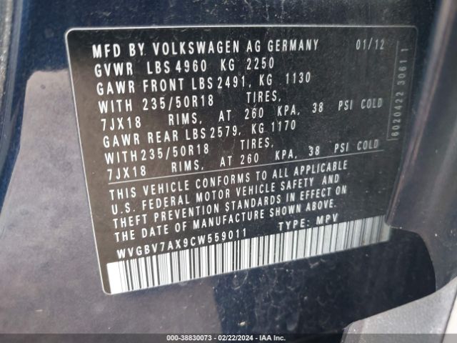 Photo 8 VIN: WVGBV7AX9CW559011 - VOLKSWAGEN TIGUAN 