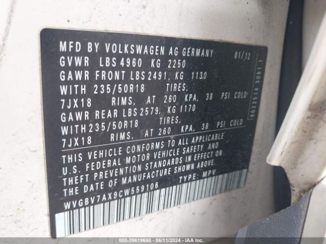 Photo 8 VIN: WVGBV7AX9CW559106 - VOLKSWAGEN TIGUAN 