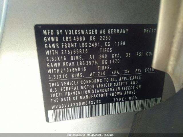 Photo 8 VIN: WVGBV7AX9DW533753 - VOLKSWAGEN TIGUAN 