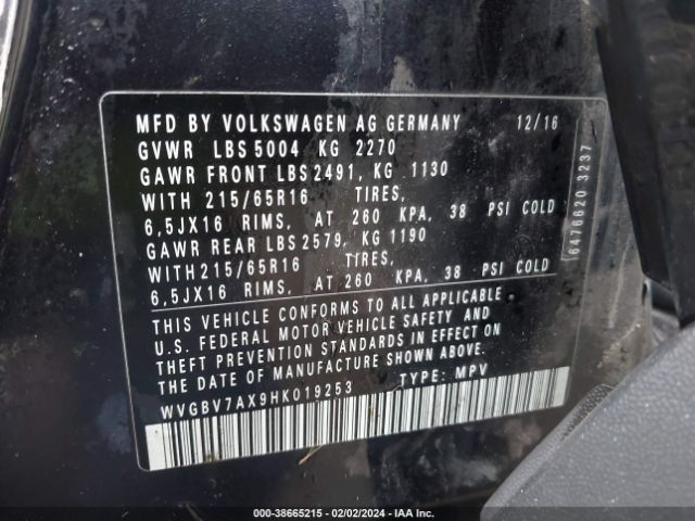 Photo 8 VIN: WVGBV7AX9HK019253 - VOLKSWAGEN TIGUAN 