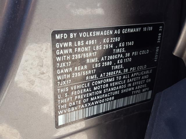 Photo 9 VIN: WVGBV7AXXAW001066 - VOLKSWAGEN TIGUAN SE 