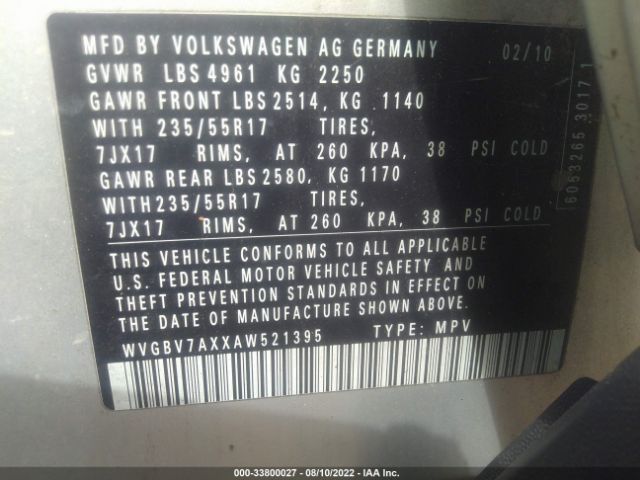 Photo 8 VIN: WVGBV7AXXAW521395 - VOLKSWAGEN TIGUAN 